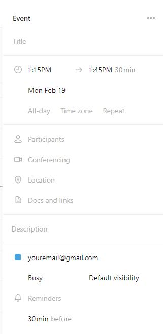 Notion Calendar New Event Options