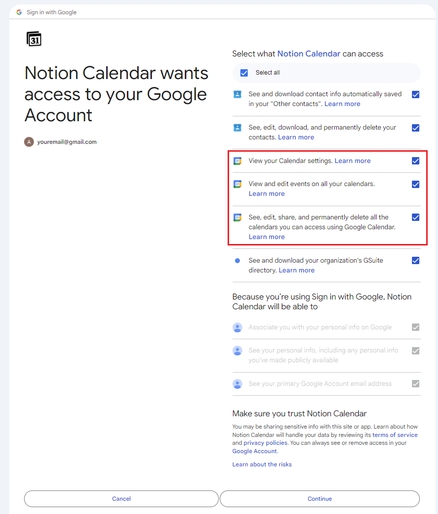 Notion Calendar Additional Access Options